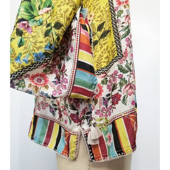 Johnny Was Colorful Floral and Stripe Blouse - Picture 4 of 13